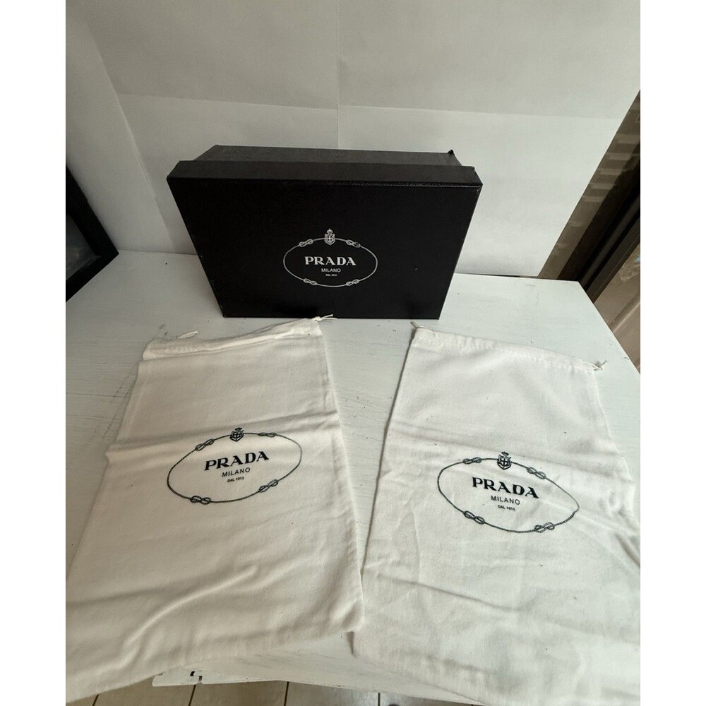 Prada Milano Dark Brown/Black Shoe Box with 2 Dust Bags